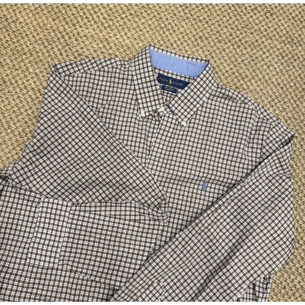Ralph Lauren Men's XL TG 100 Cotton Stretch Button Down‎ Dress Shirt